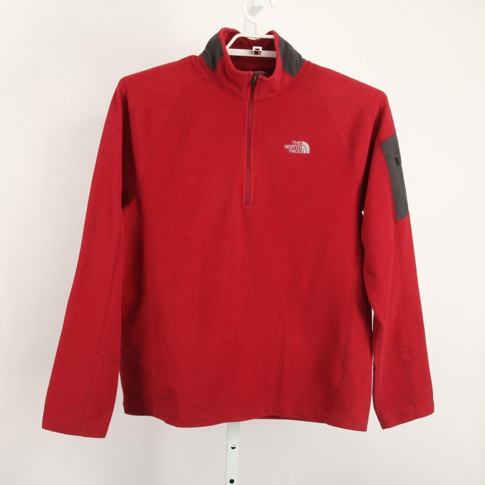 The North Face FlashDry Fleece Pullover Mens Large Red 1/4 Zip Hiking Layer - Picture 2 of 14